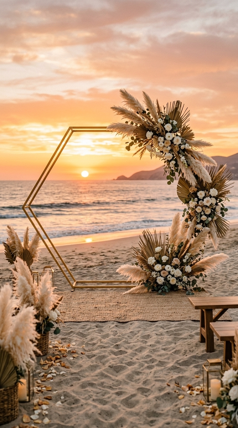 2. Modern Geometric Arch with Pampas Grass