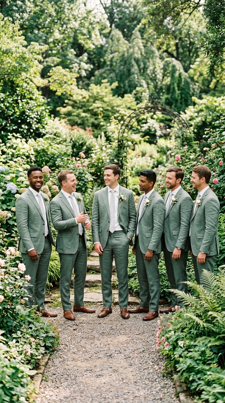 2. Sophisticated Sage Green Linen for a Garden Affair