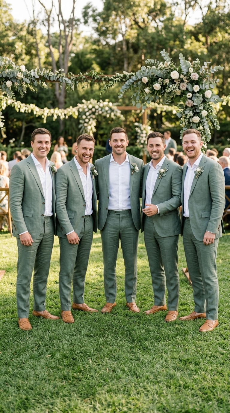 3. Elegant Sage Green Linen Ensemble