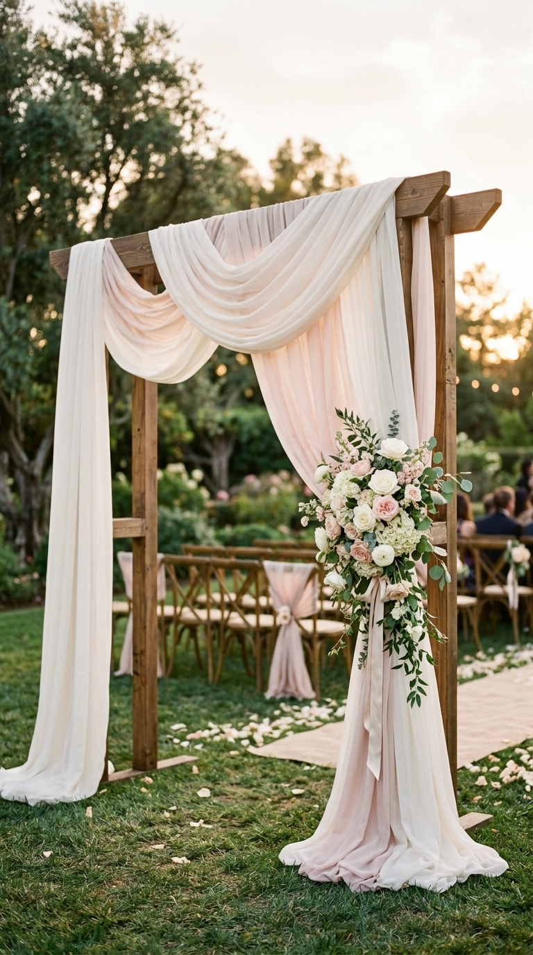3. Romantic Draped Fabric Arch