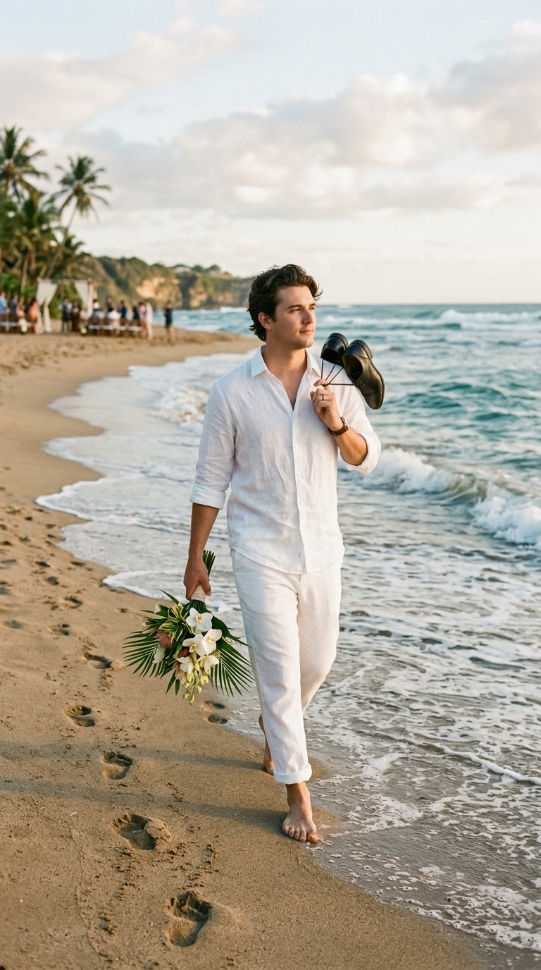 4. Crisp White Linen for Beach Weddings