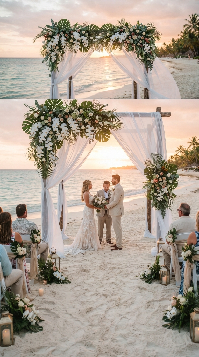 1. Enchanting Tropical Ceremony Arches