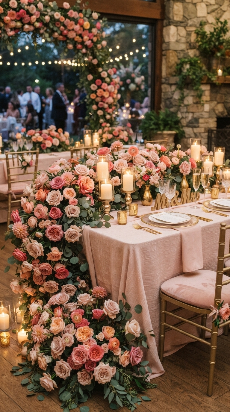 1. Radiant Rose Garden Sweetheart Table