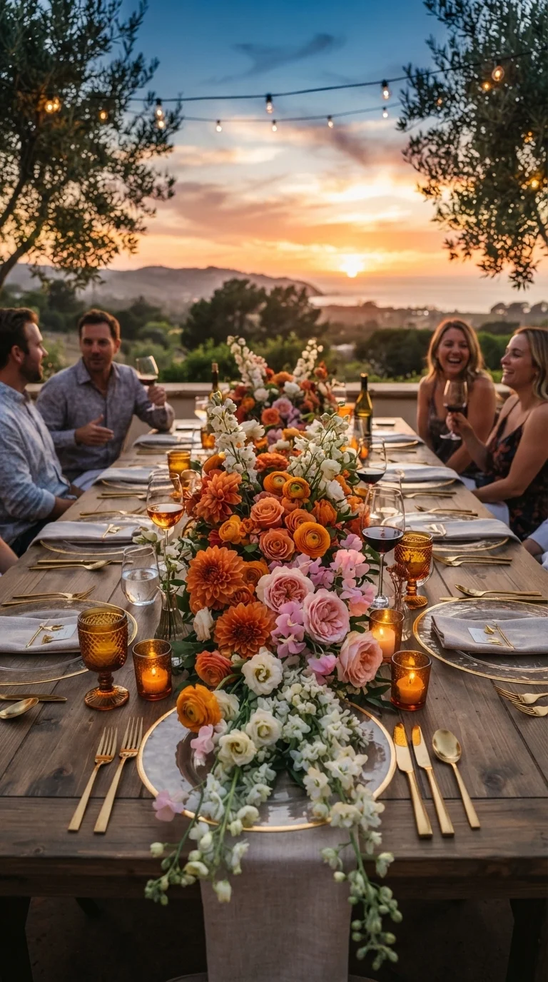 11. Sunset Hues with Ombre Florals