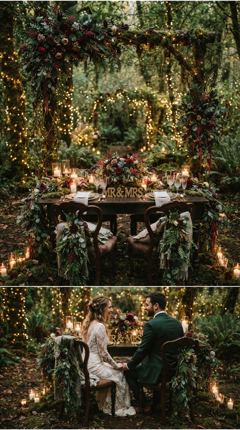 12. Enchanted Forest Jewel Sweetheart Table