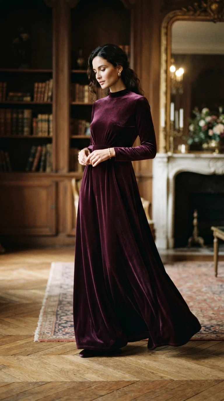 12. Velvet Maxi for Winter Wedding Warmth