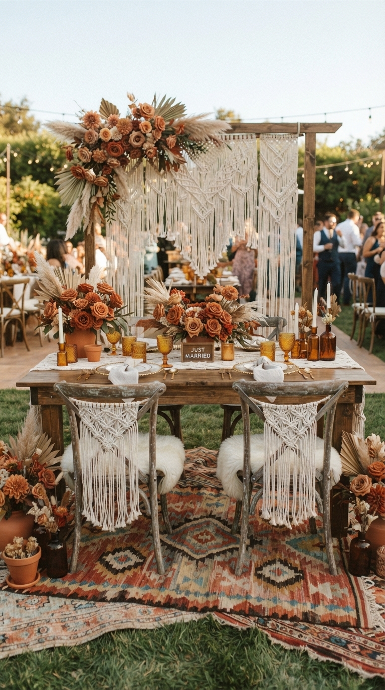 2. Bohemian Sunset Hues Sweetheart Table
