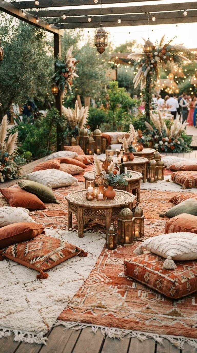 2. Boho-Chic Rugs and Floor Pillows
