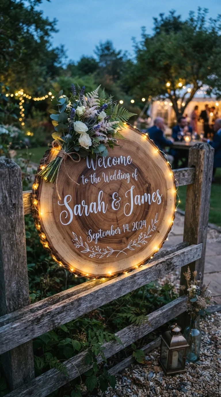 2. Rustic Wood Slice with Twinkling Lights
