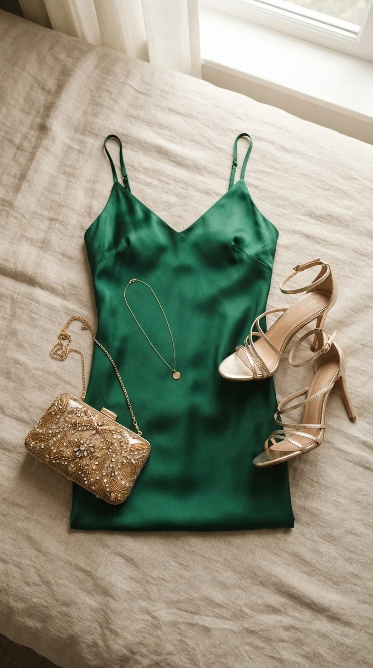 2. Shine Bright in a Luxurious Jewel-Toned Slip Dress