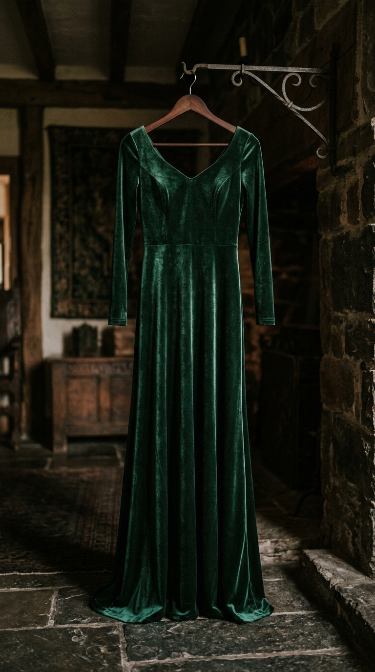 3. Regal Elegance: Forest Green Velvet Gown