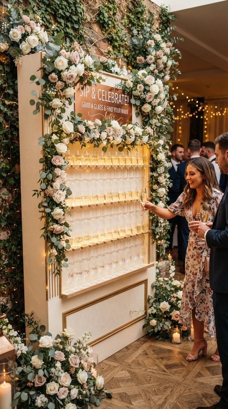 4. Champagne Wall with Personalized Flutes