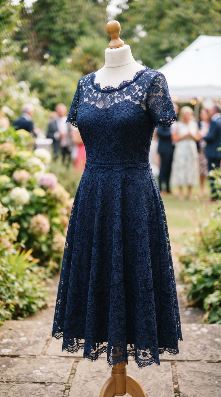 4. Elegant Lace A-Line Dress with Short Sleeves
