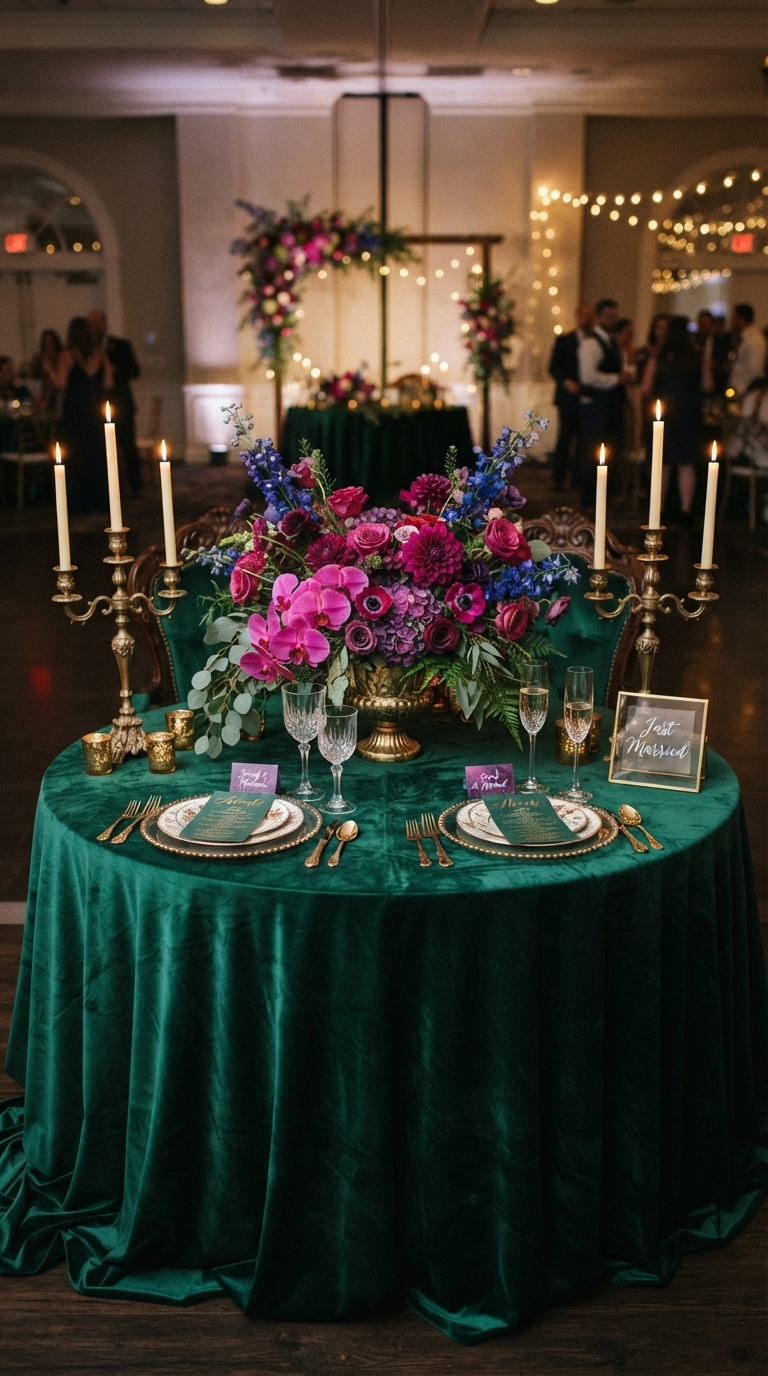 4. Jewel-Toned Opulence Sweetheart Table