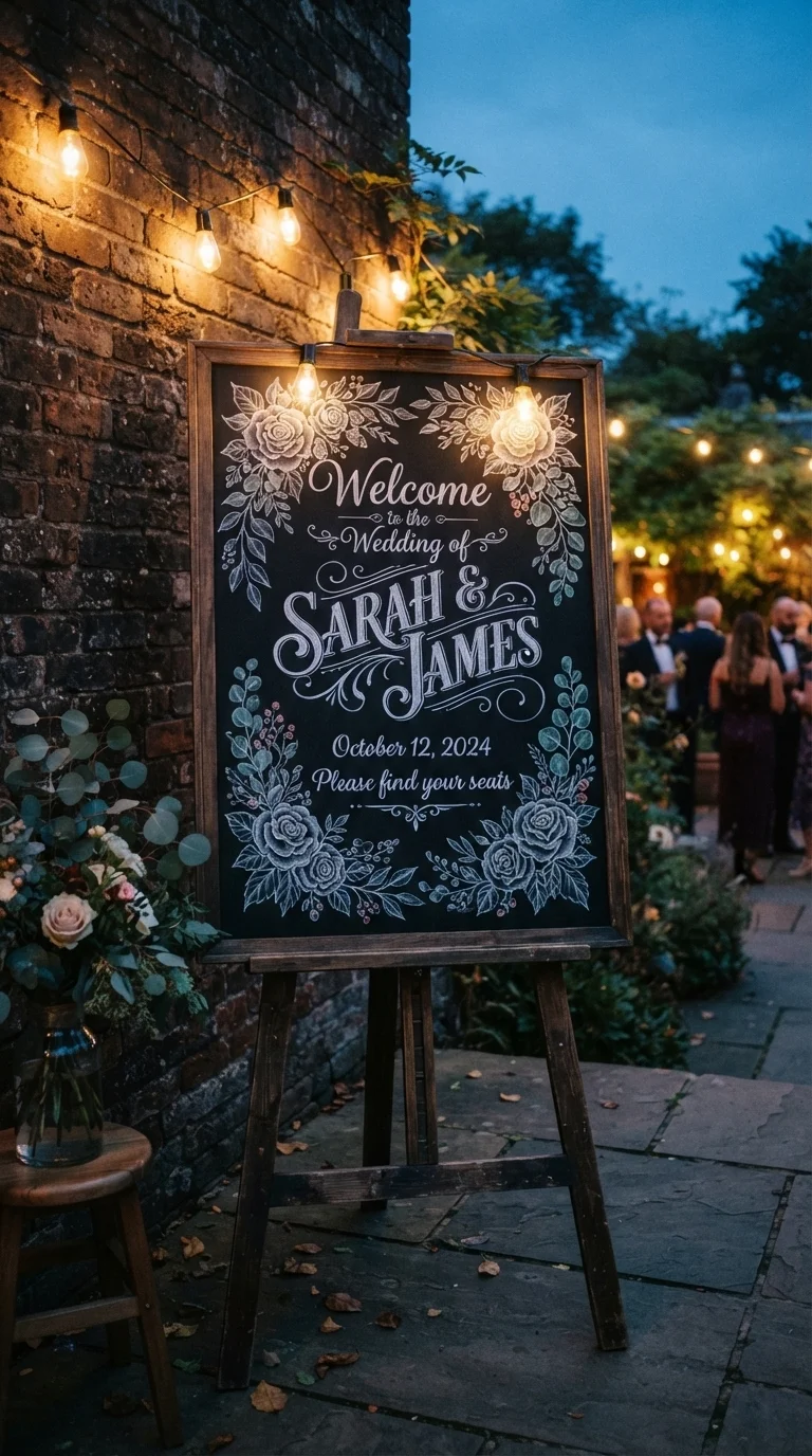 5. Chalkboard Elegance with String Lights