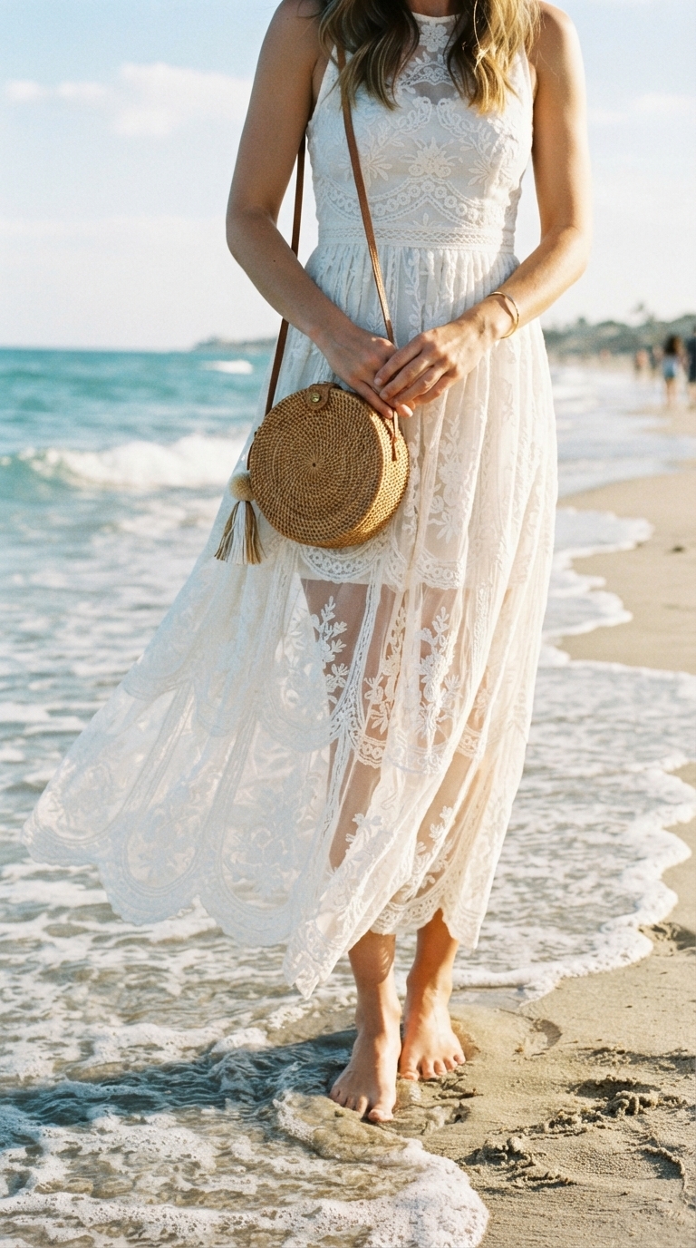 5. Channel Free-Spirited Romance with a Boho-Chic White Lace Dress