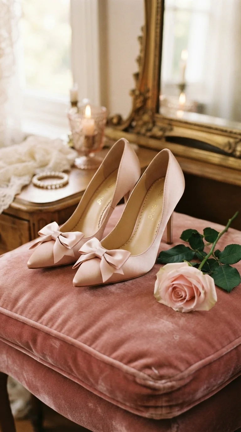 5. Romantic Satin Heels with Bow Details
