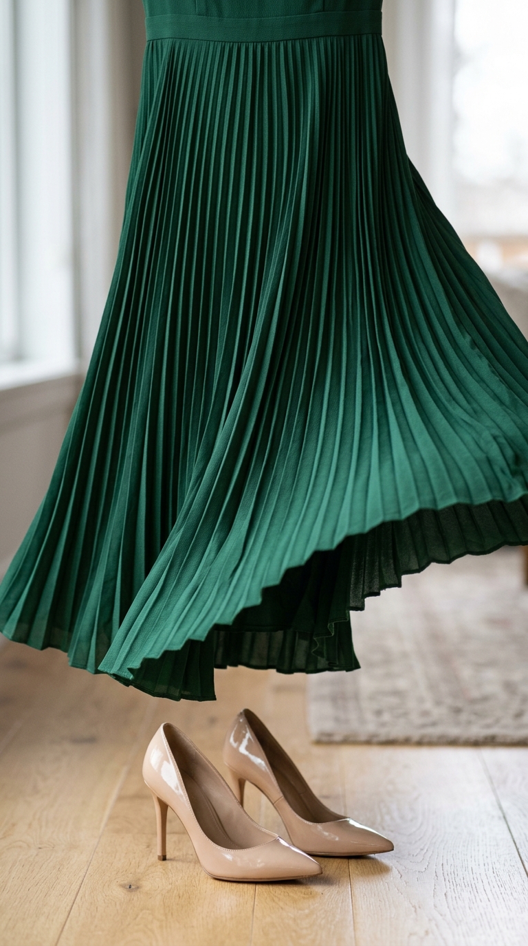 5. Sophisticated Movement: Hunter Green Pleated Midi