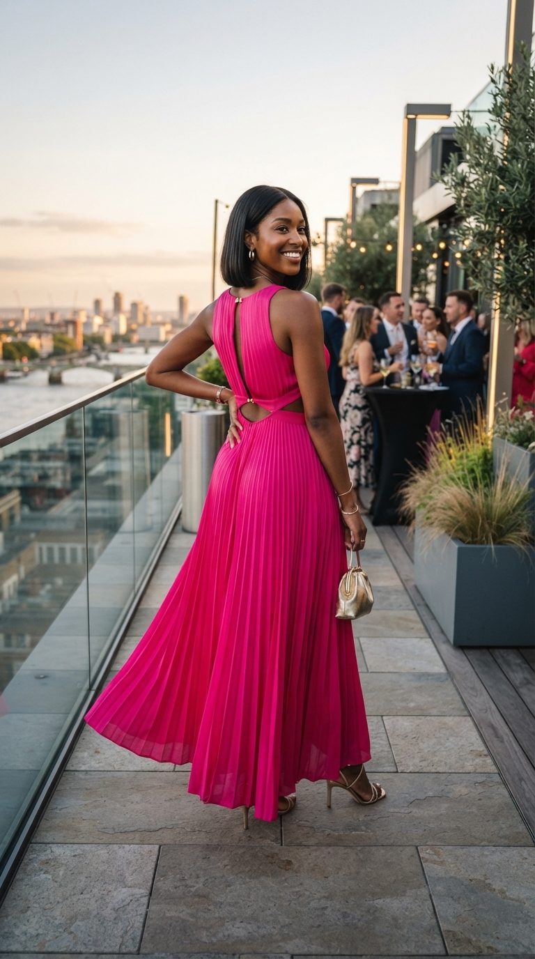 6. Bold Block-Color Maxi Dress with Cutout Details