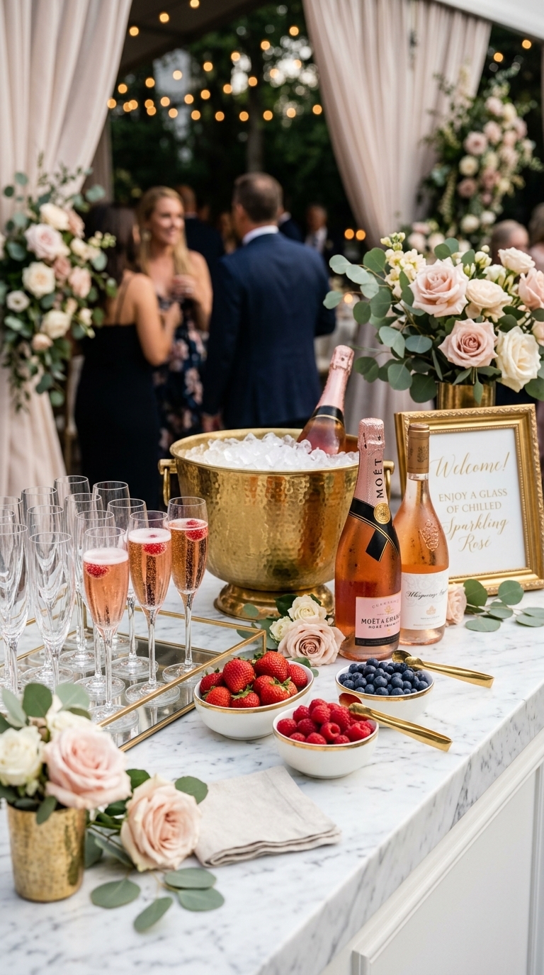 6. Elegant Sparkling Rosé & Berry Bar