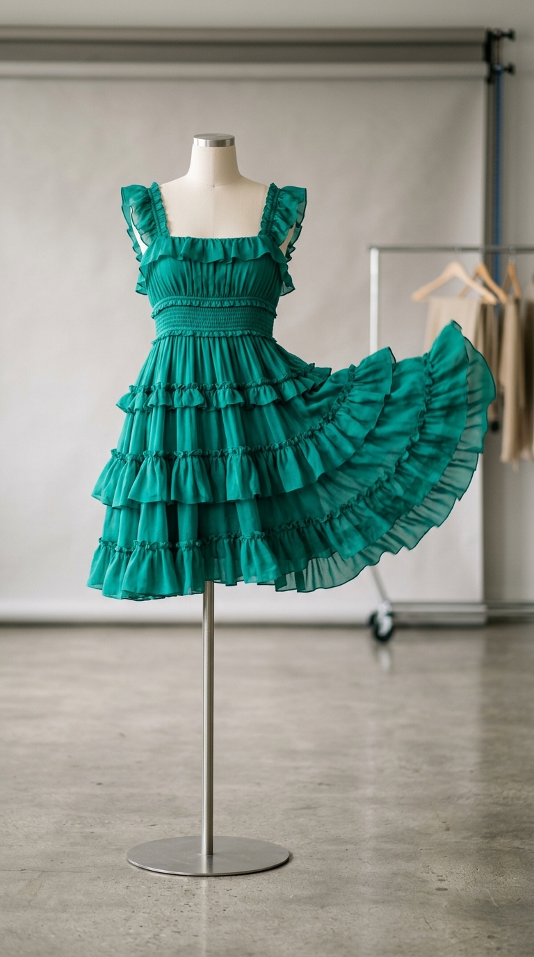 6. Playful & Vibrant: Teal Green Ruffled Mini