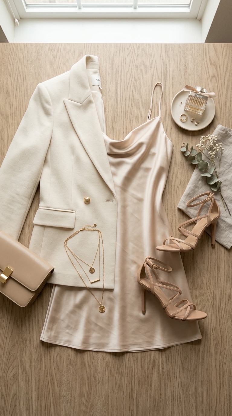 6. Satin Slip Dress with a Tailored Blazer