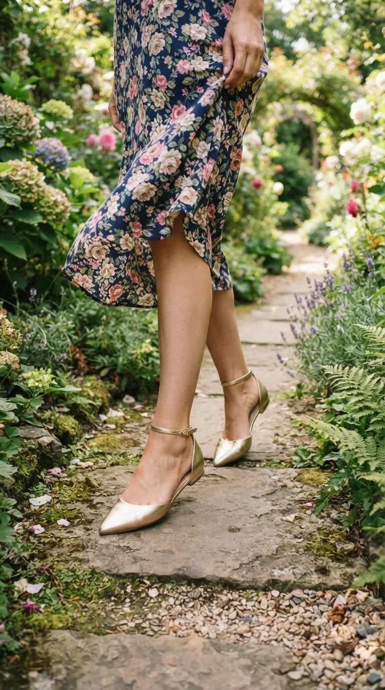 7. Delicate Ankle-Strap Flats for Garden Weddings