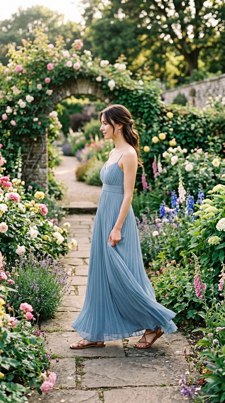7. Pleated Empire Waist Gown