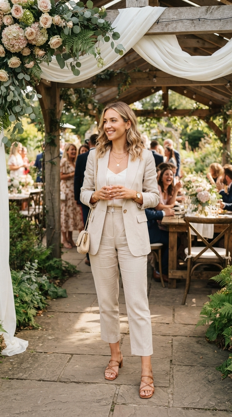 7. Refined Linen Blend Suit for a Summer Affair