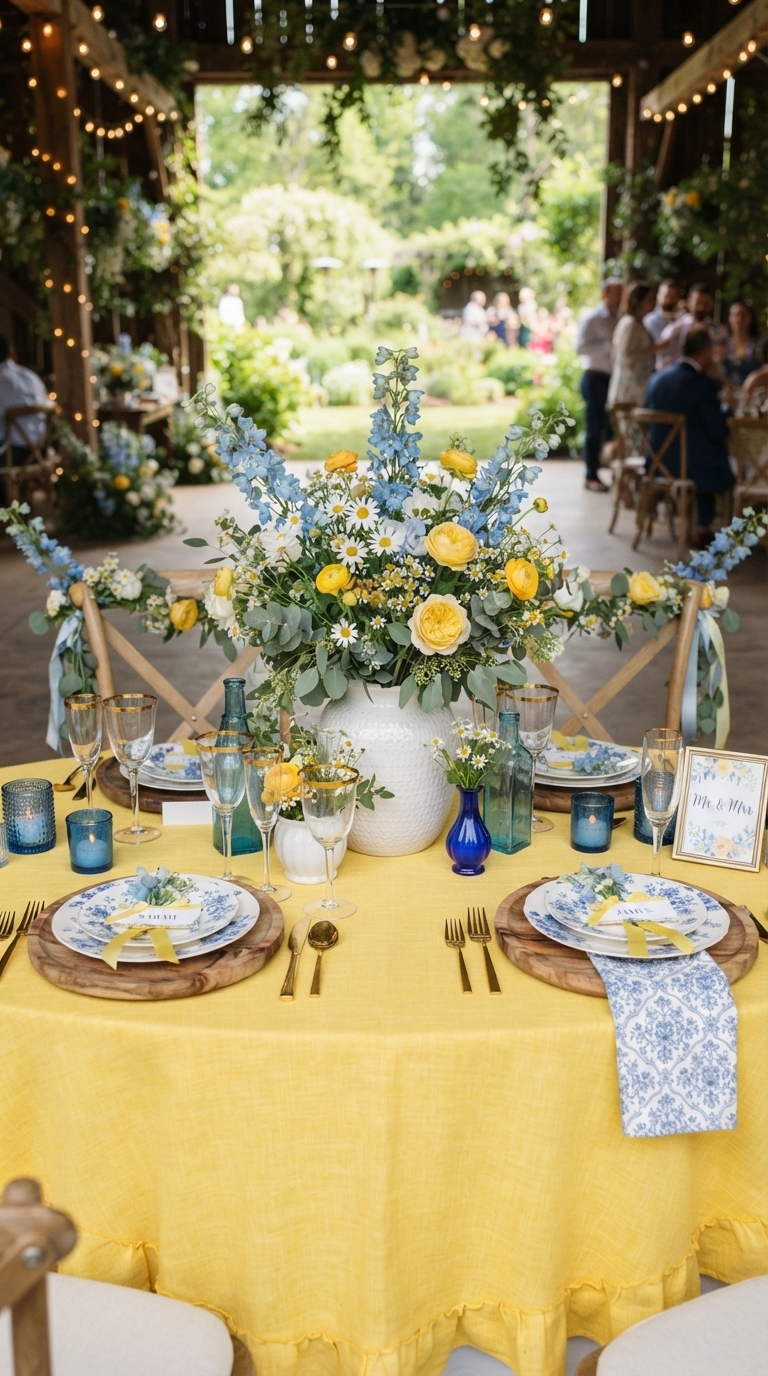 8. Sunny Yellow & Sky Blue Sweetheart Table