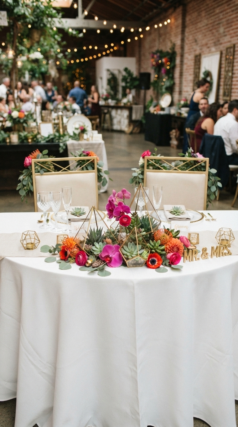 9. Modern Geometric & Bold Color Sweetheart Table