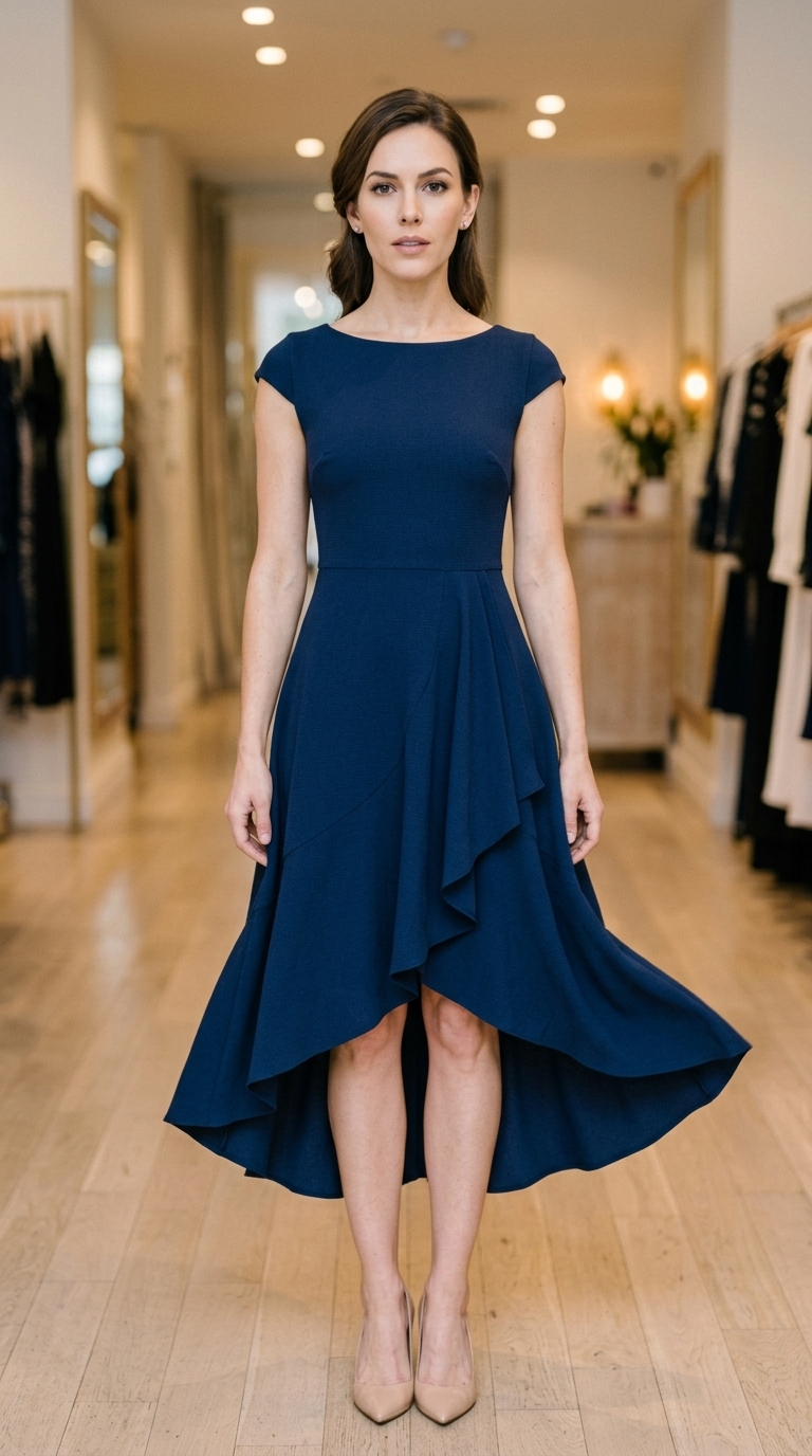 9. Navy Blue Asymmetrical Hem Dress