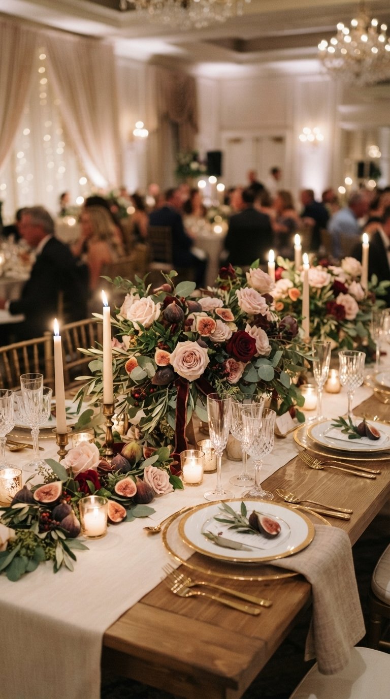 12 Beautiful Fig and Rose Reception Tablescapes