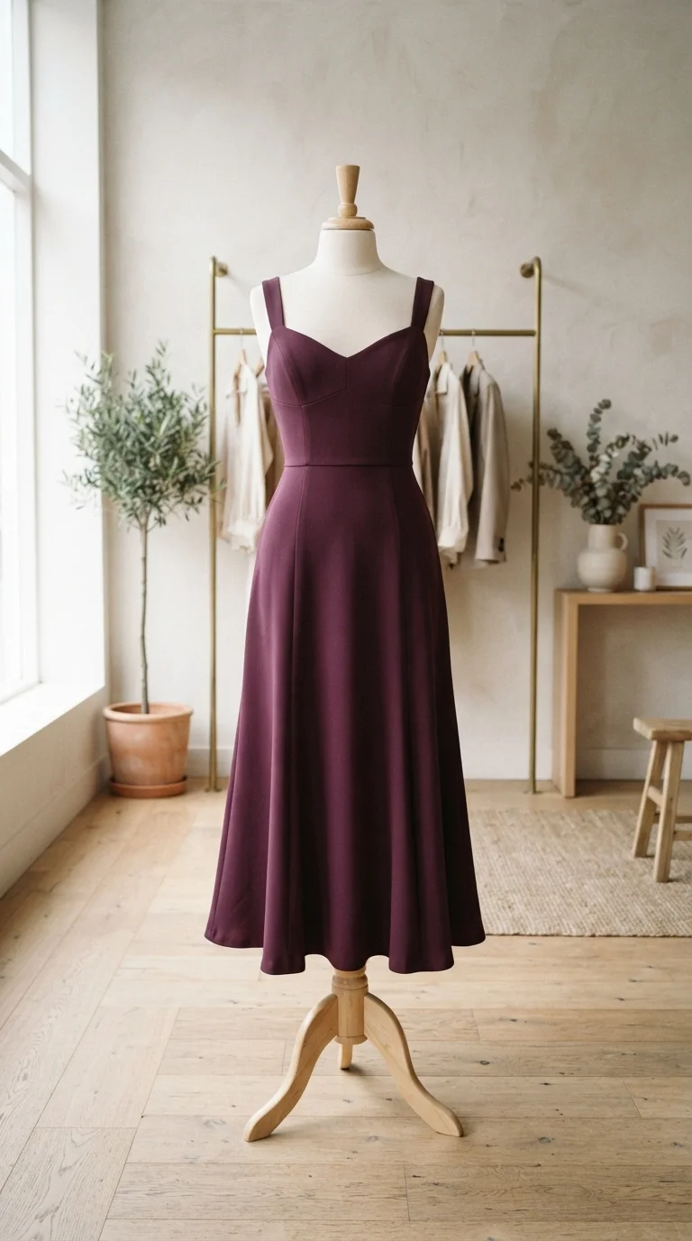 2. Achieve Modern Chic with a Plum Midi Dress