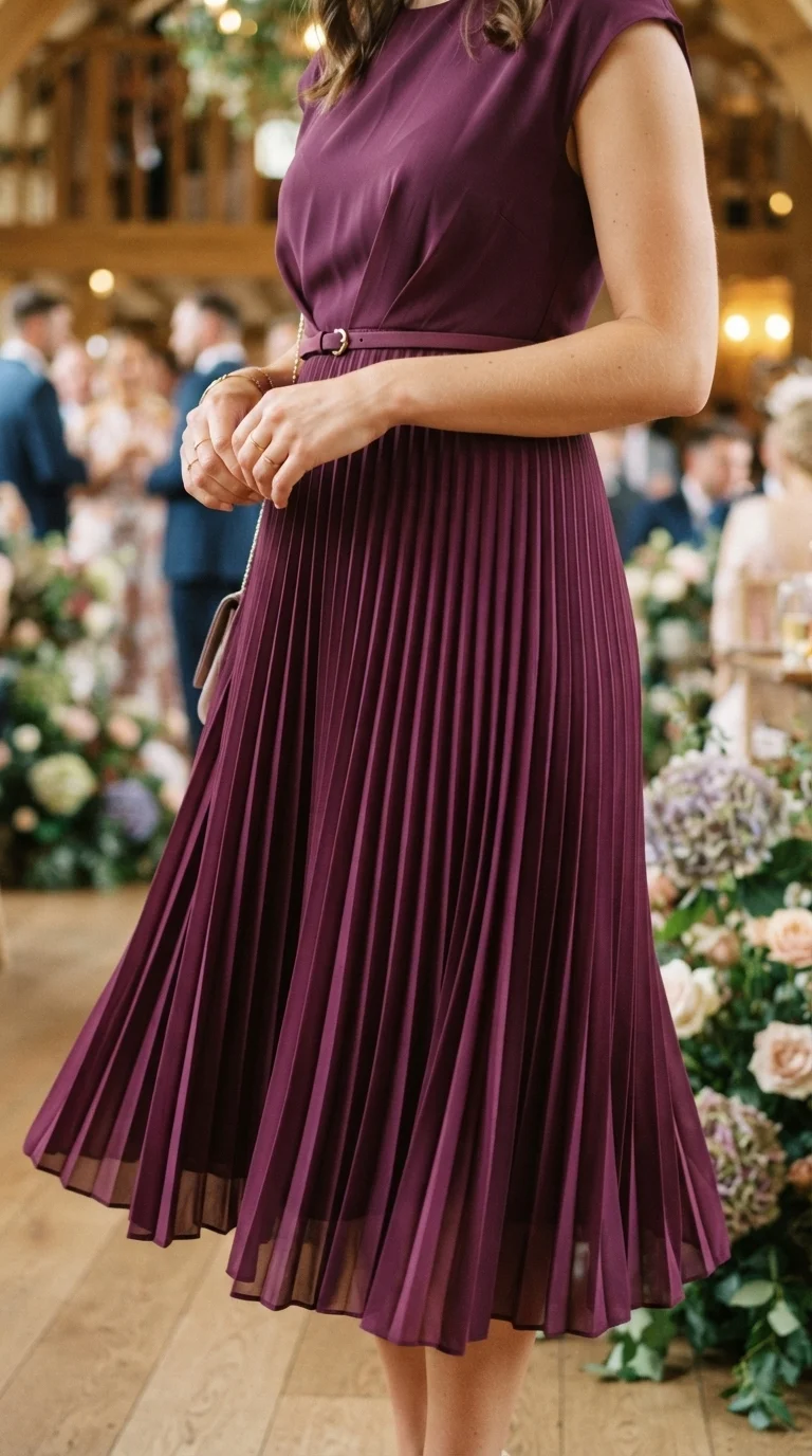 6. Add Whimsy with a Pleated Plum Dress
