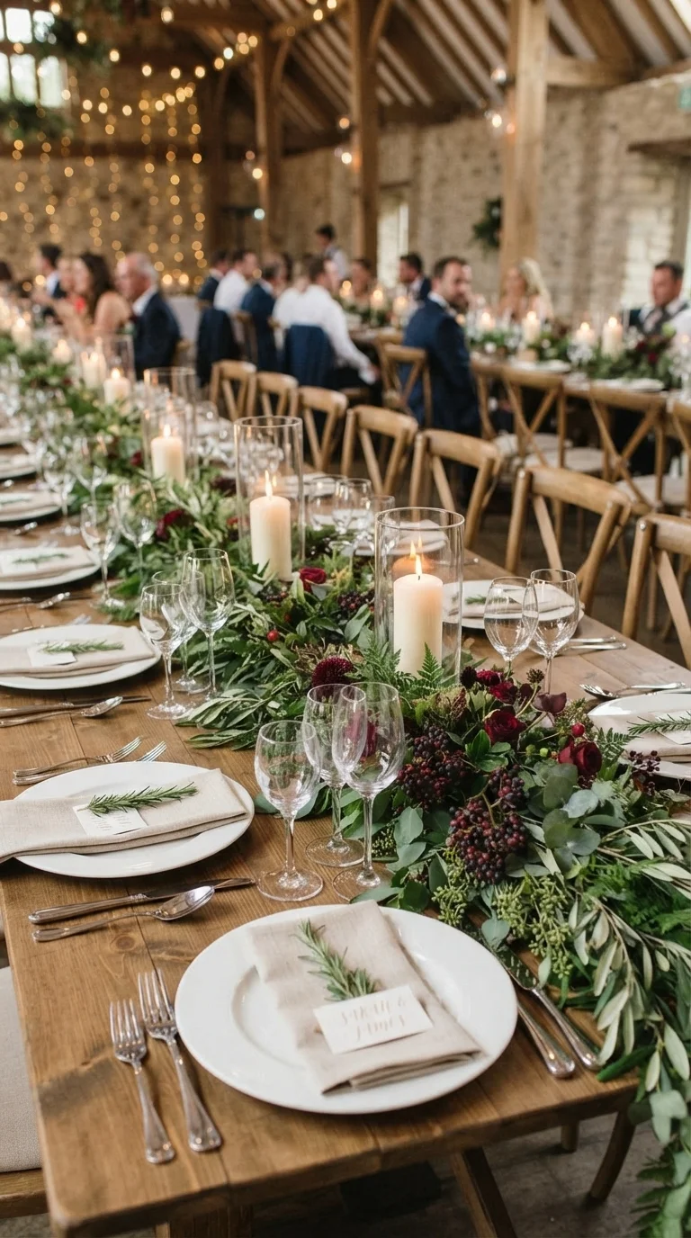 6. Lush Greenery & Plum Berry Accents