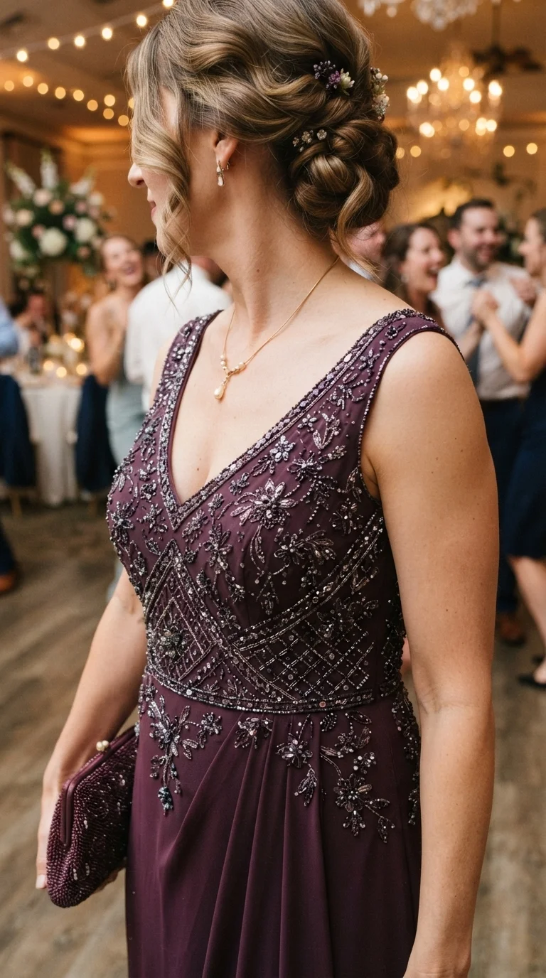 7. Shine Bright in an Embellished Plum Gown
