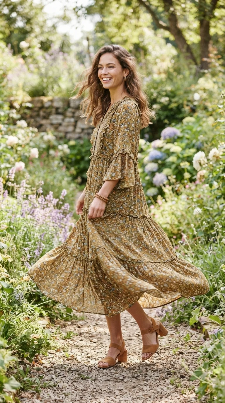 Bohemian Olive Floral Dress