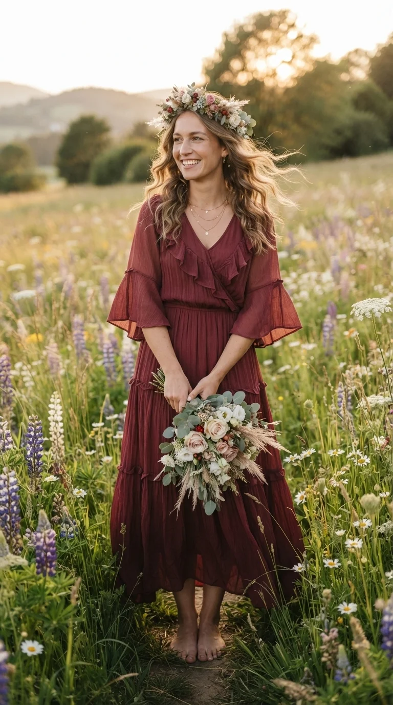 Boho-Chic Merlot with Floral Accents