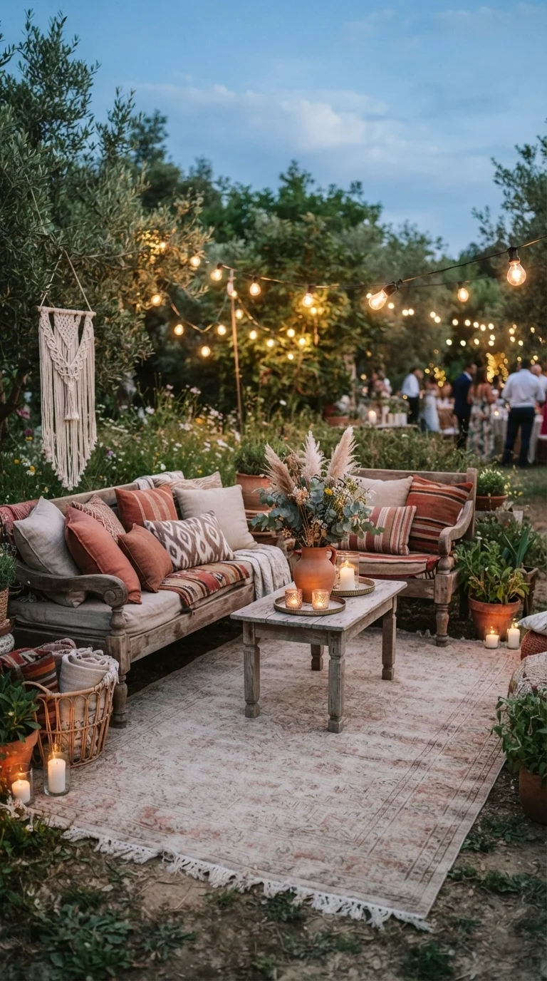 Boho Lounge Area with Terracotta Pillows