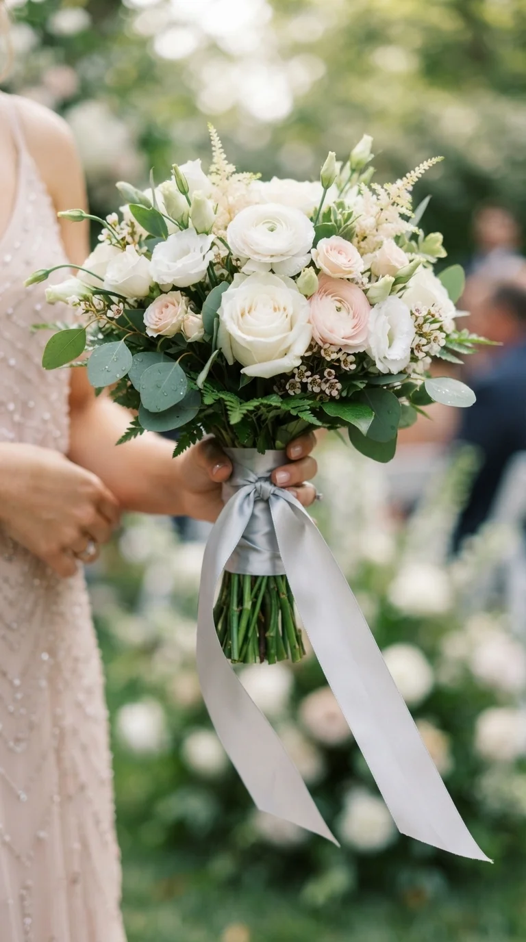 Bridesmaid Bouquets with Silver Ribbons