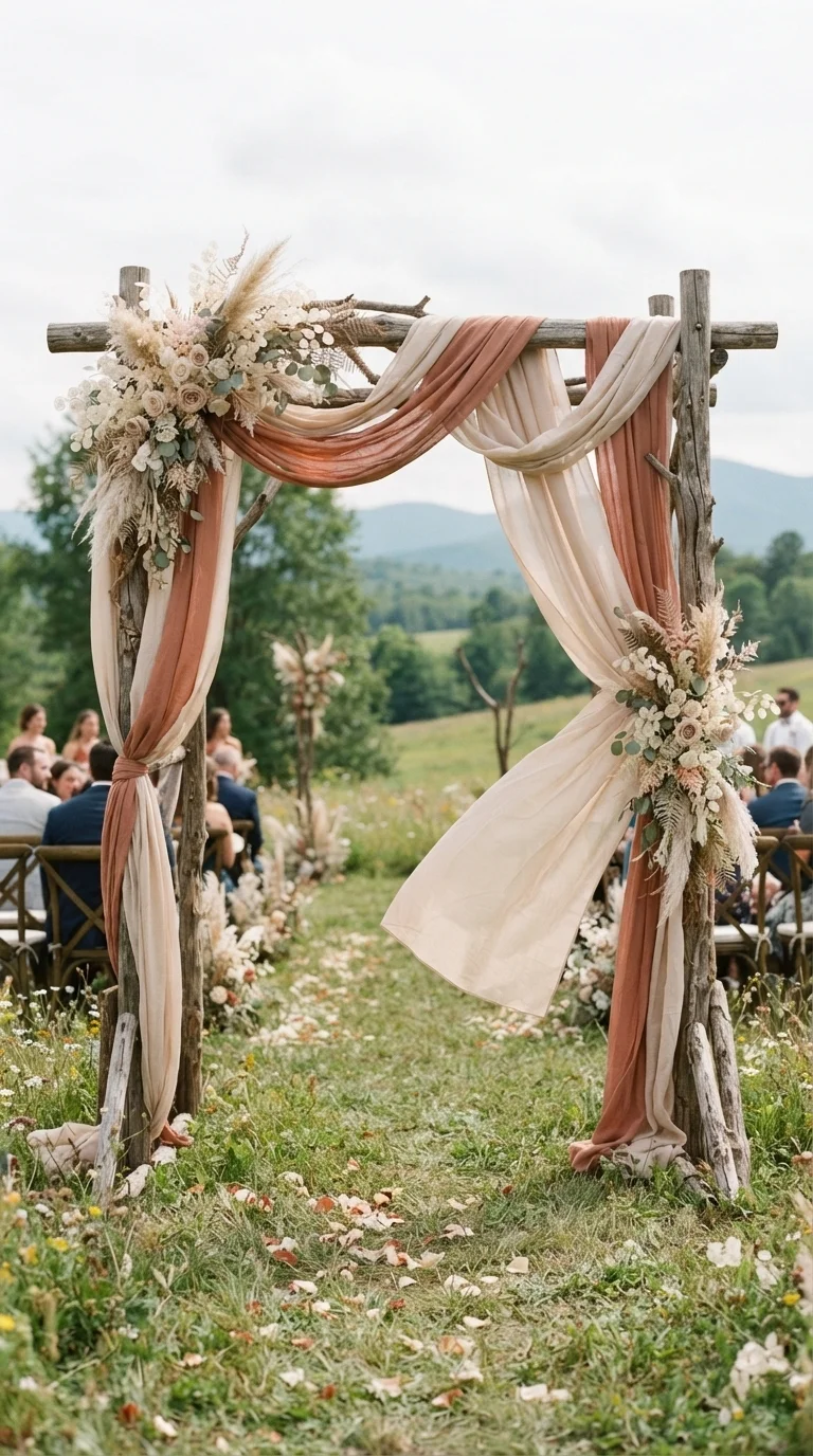 Ceremony Arch with Terracotta Fabric Draping