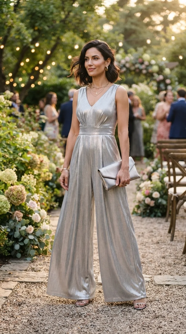 Chic Metallic Jumpsuit with Wide Legs