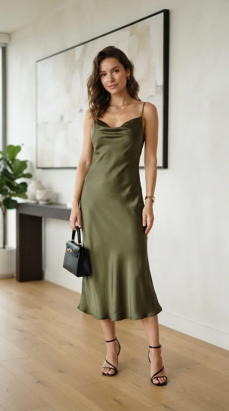 Chic Olive Midi Slip Dress