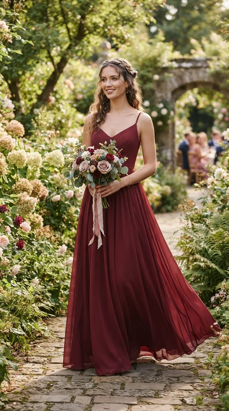 Classic A-Line Merlot Gowns