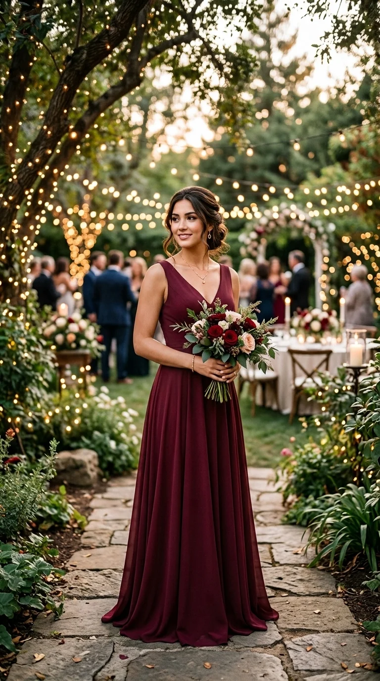 Classic Merlot A-Line Gown