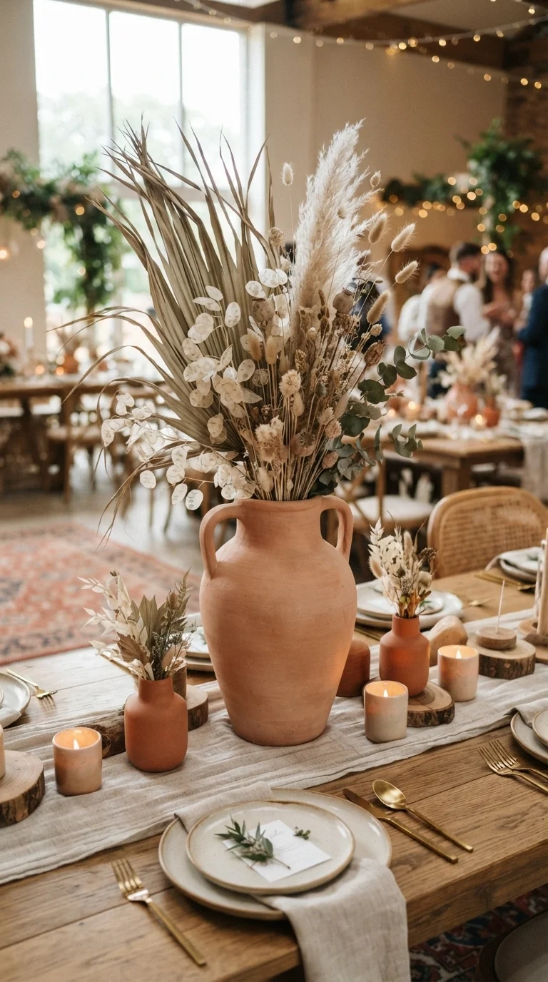 Dried Palms and Terracotta Centerpieces