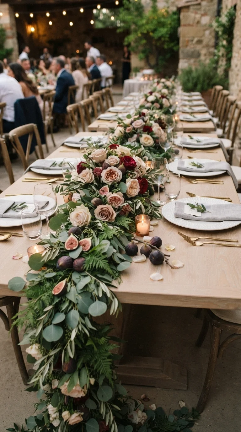Fig and Rose Garland Table Runner