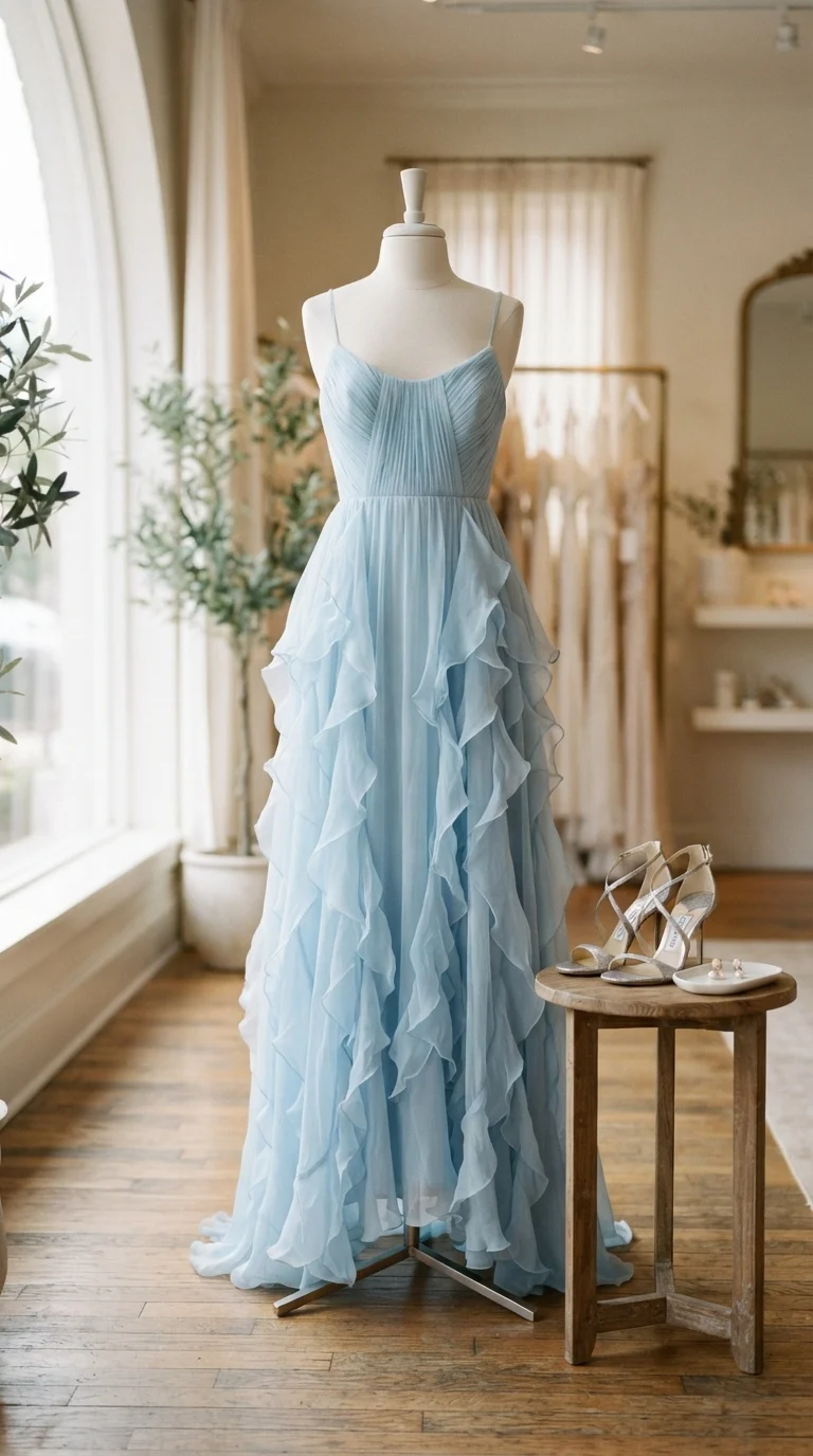 Flowing Chiffon Gown with Delicate Ruffles