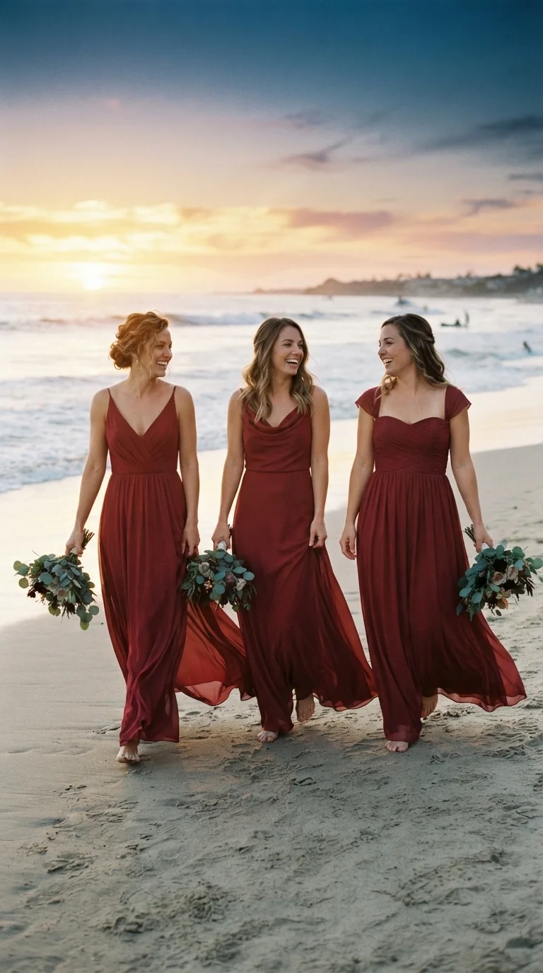 Flowy Chiffon Merlot Dresses